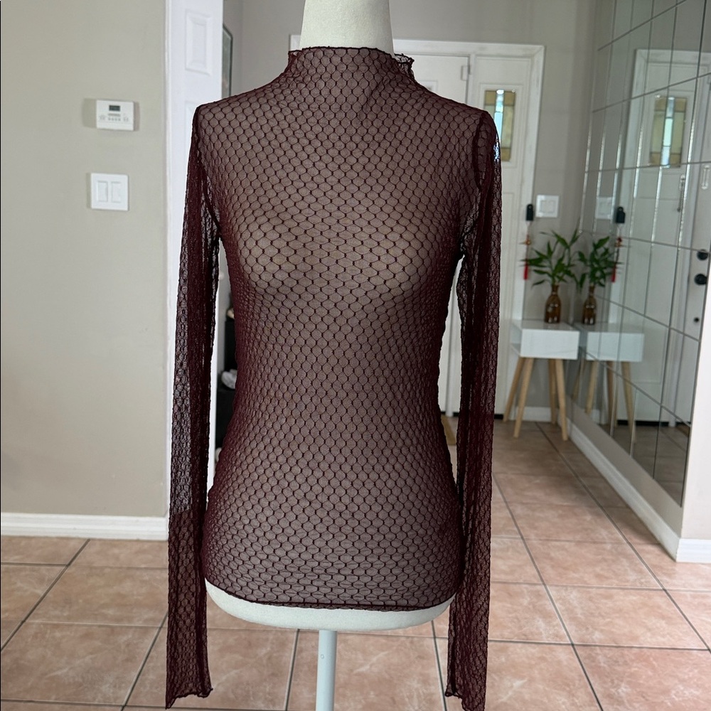 Free People Burgundy Mesh Top - Picture 6 of 14